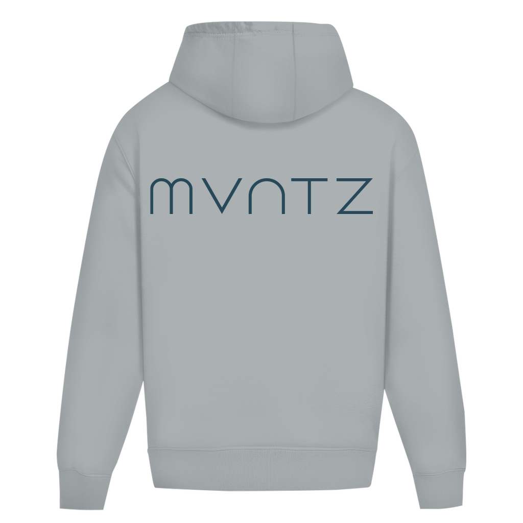 Unisex Hoodie Asphalt Grau – leichter Oversize Look, weicher, dicker Stoff mit großem MVNTZ Logo hinten
