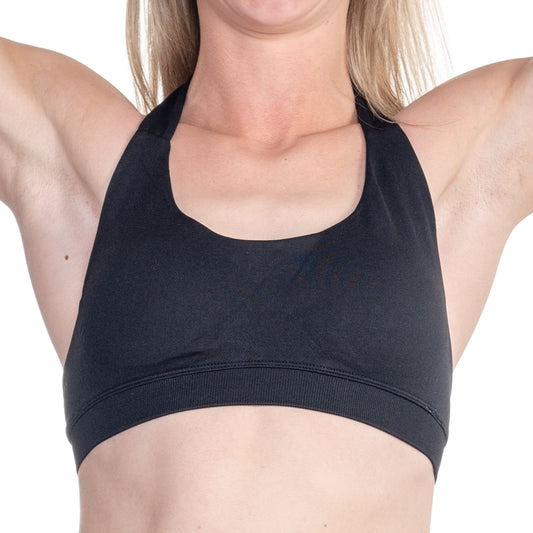 Schwarzer Neckholder Sport-BH – mit herausnehmbaren Pads, starker Halt und minimalistisches Design