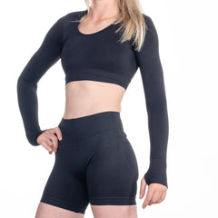 Cropped Langarm Shirt Damen schwarz Limitless Kollektion