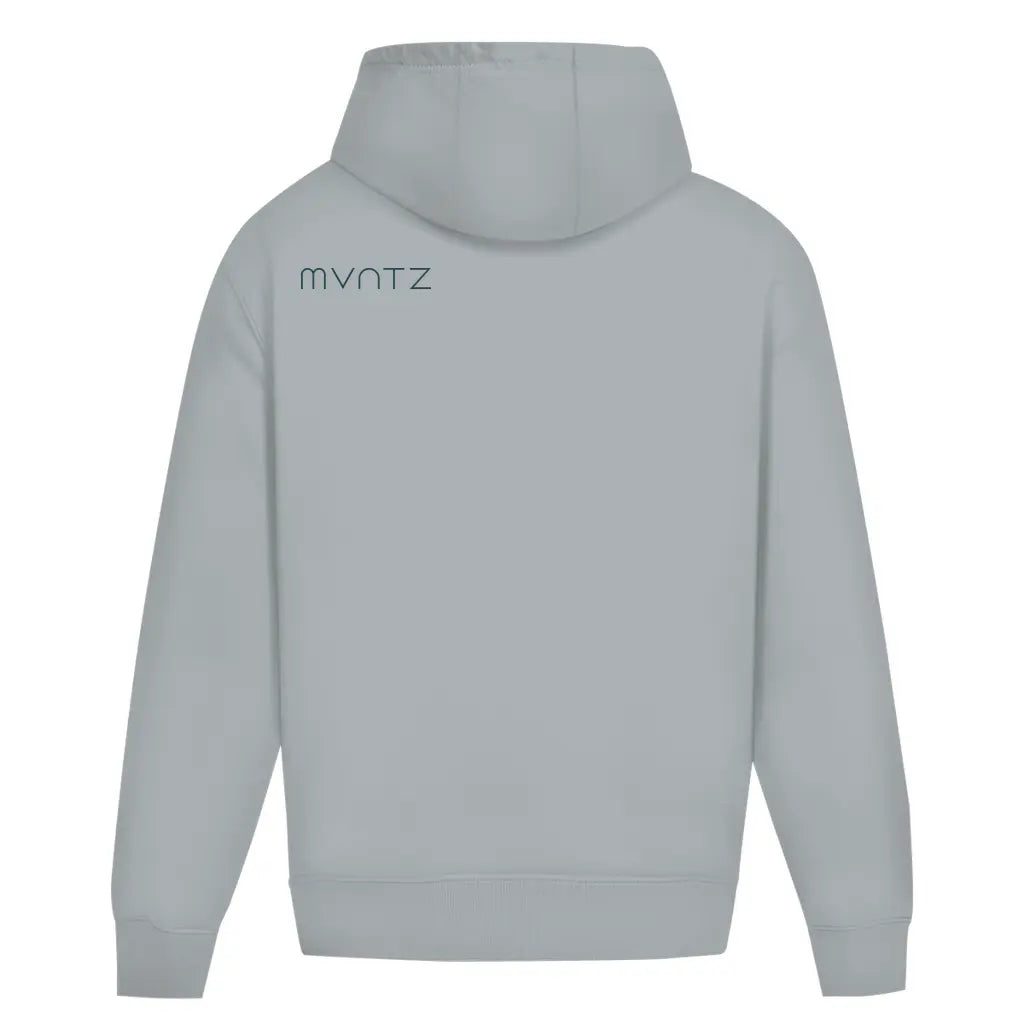 Rückansicht Asphalt Grau – kleiner Logo-Print links an der Schulter, lässiger Oversize Schnitt