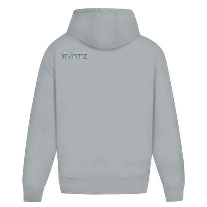 Rückansicht Asphalt Grau – kleiner Logo-Print links an der Schulter, lässiger Oversize Schnitt