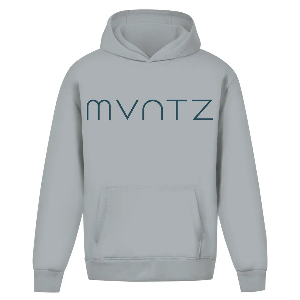 Unisex Hoodie Asphalt Grau – leichter Oversize Look, weicher, dicker Stoff mit großem MVNTZ Logo vorn