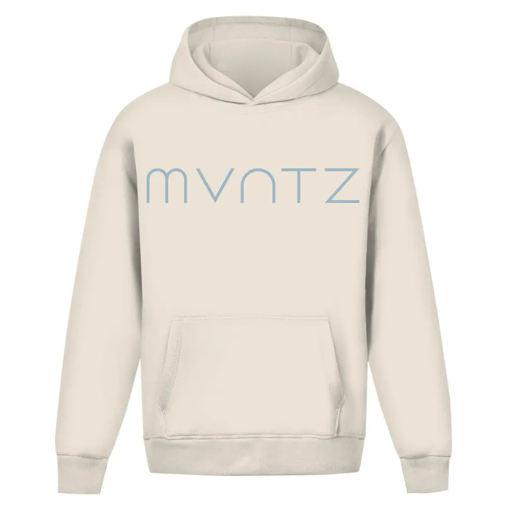 Sandfarbener Unisex Hoodie – weicher, dicker Stoff mit großem MVNTZ Logo vorne, lässiger Oversize Fit