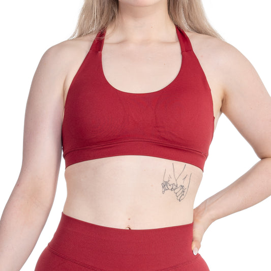 Neckholder Sport-BH in Rubinrot – stylisch & stützend mit Pads für Training, Alltag & Freizeit