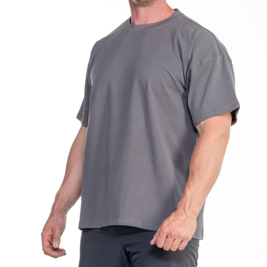 Dunkelgraues Oversize T-Shirt – lockerer Schnitt mit strukturreichem, weichem Stoff für urbanen Look