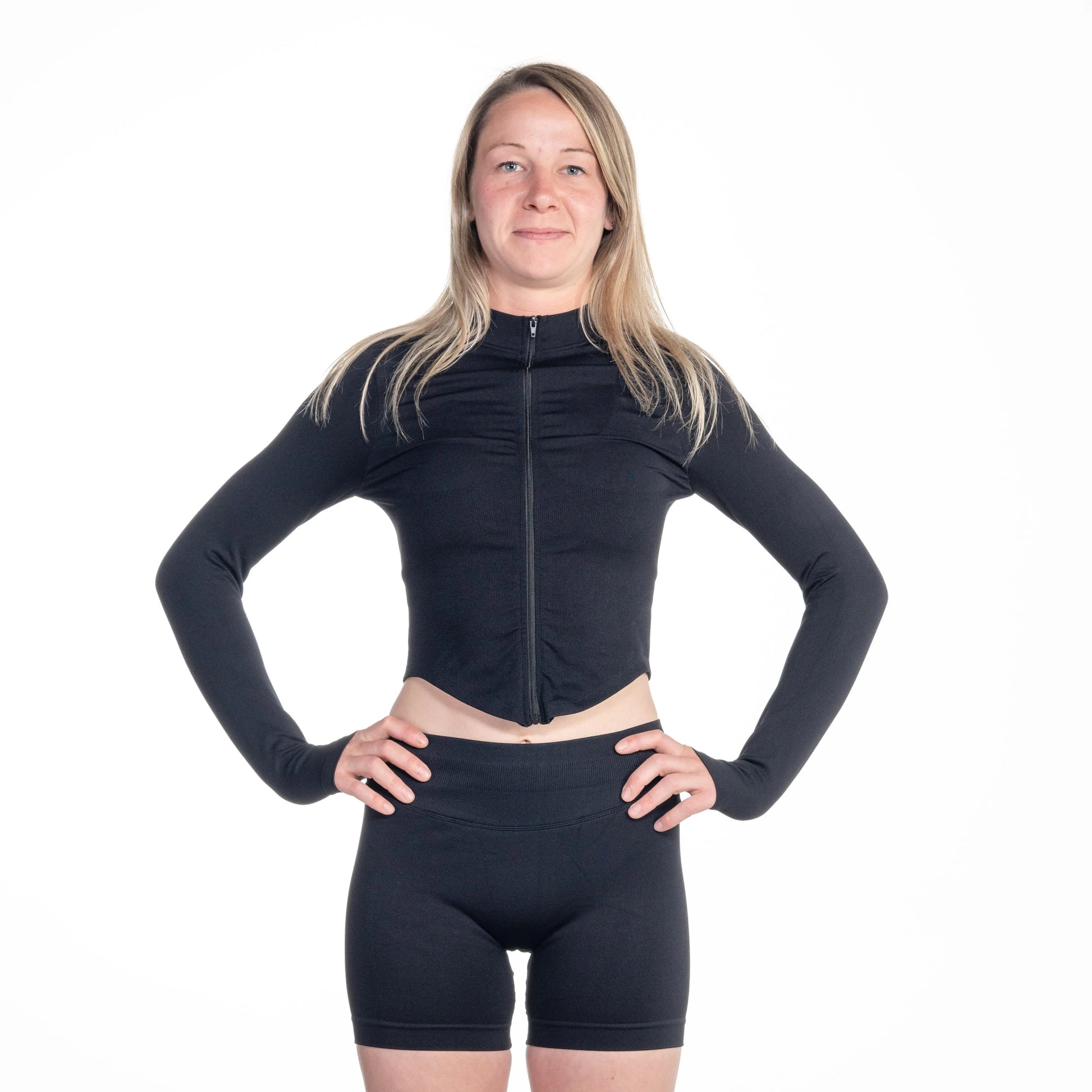 Eng anliegende schwarze Zip-Jacke – eleganter Style für Training, Alltag & Freizeit